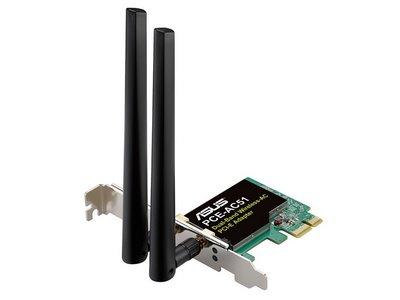 ADAPTADOR WIFI PCI-E ASUS PCE-AC51 Wifi 300+433 MBPS, 2400-5000GHZ, AC, con 2 antenas R SMA