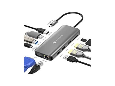 DOCKING NOVOO con conexión USB-C a 11 en 1. Conexiones RJ45, HDMI, C.READER, USB